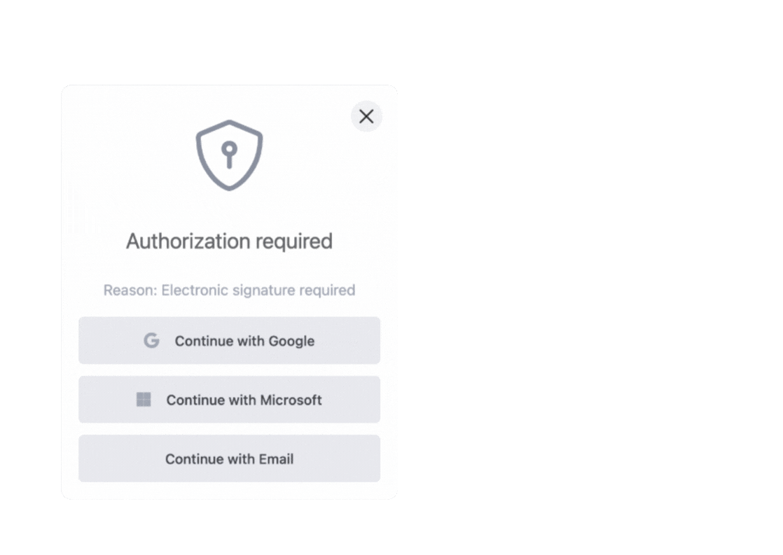 Vérification de signature électronique dans une étape d'instruction de travail avec options d'authentification opérateur.