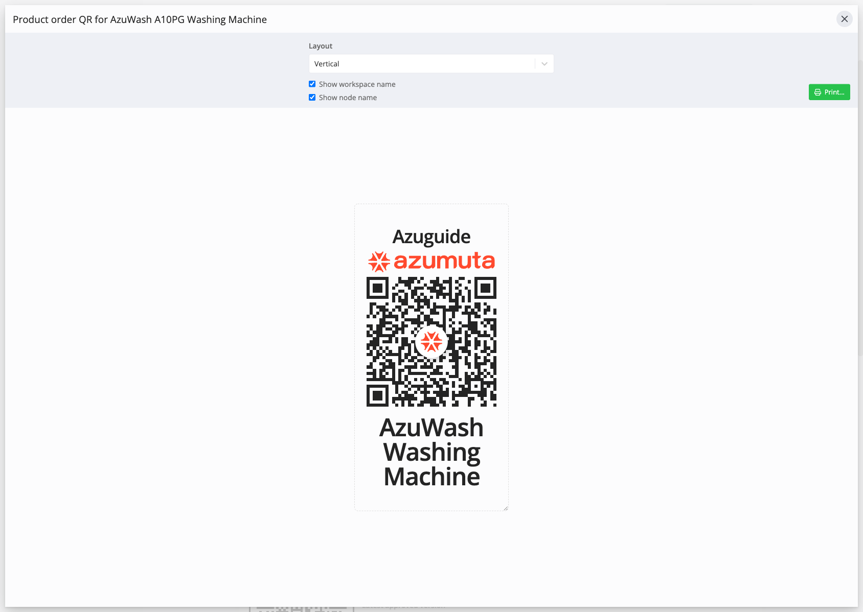 Het scannen van een QR-code voor productorder aanmaken opent het dialoogvenster Creëer productorder met het artikel voorgeselecteerd.